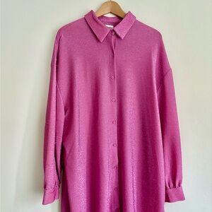 Princess Polly Glittery Pink Lurex Collared Oversized Shirt